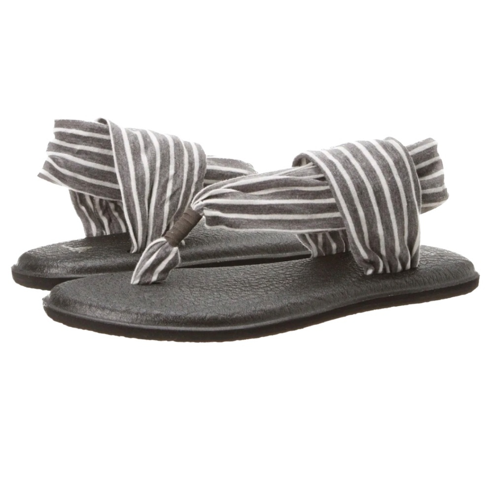 NWOT Sanuk grey striped fabric yoga sling sandals flip flops size 9